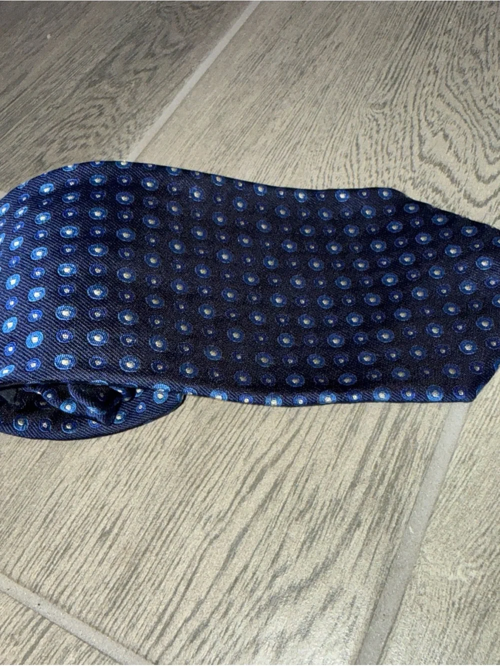 Polo Ralph Lauren Mens Silk Tie Navy Blue White Dotted Made‎ in USA Classic
